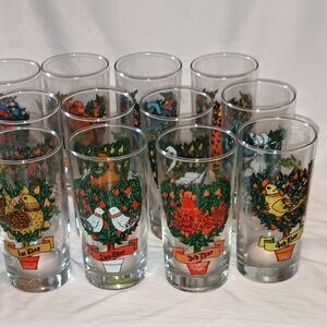 12 Twelve Days of Christmas Drinking Glasses Complete Set